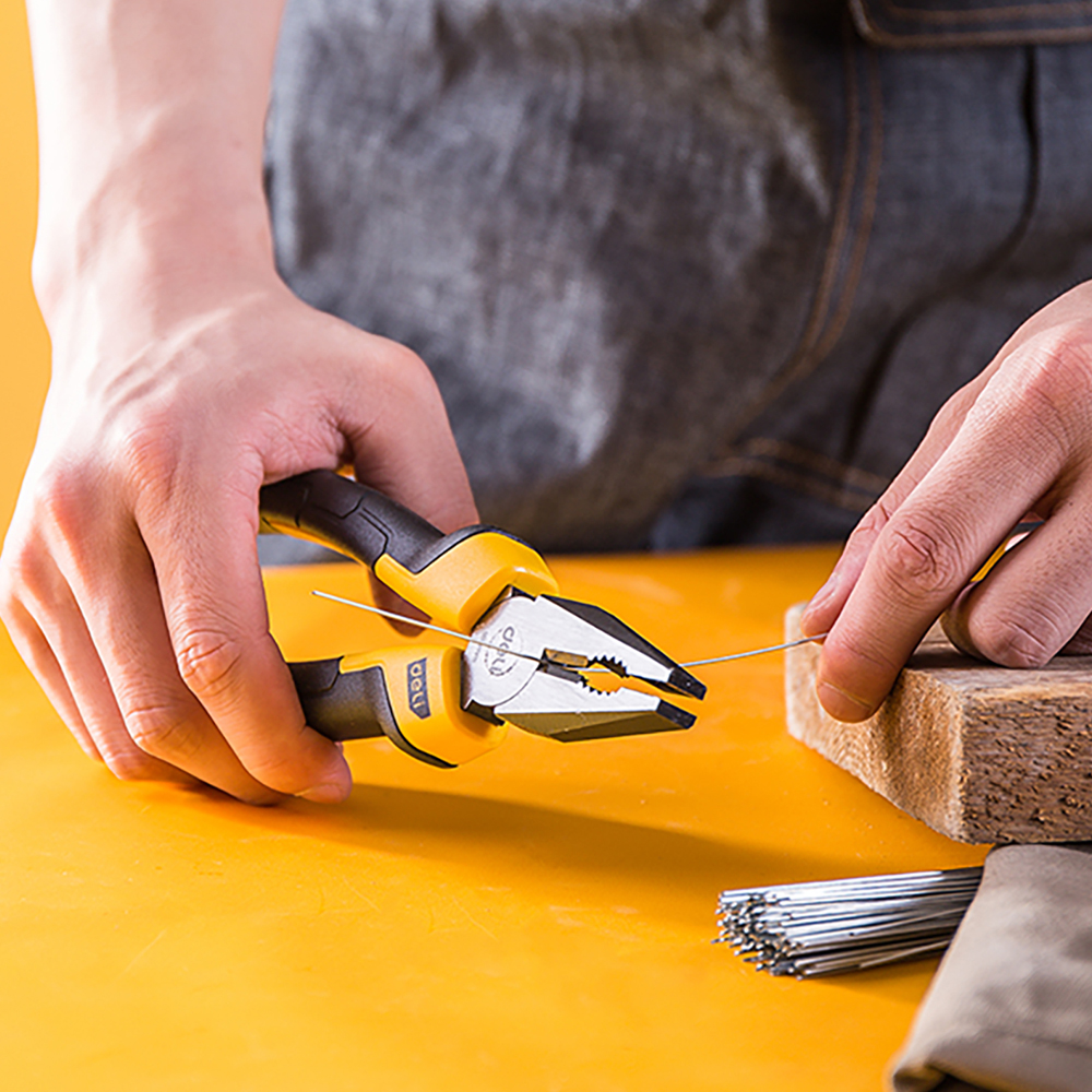 Deli Herramientas Pinza De Electricista Universal 7? DL2007 Alicates de Acero al Cromo Vanadio y Mango de PVC, 180mm