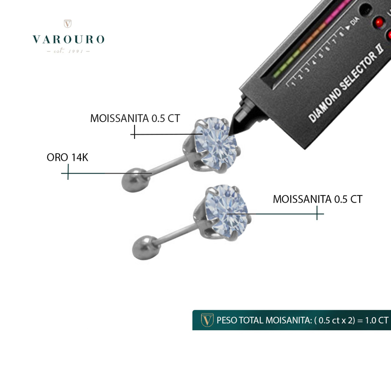 Aretes | Broqueles Oro Sólido 14k Diamante Moissanita 1.0ct