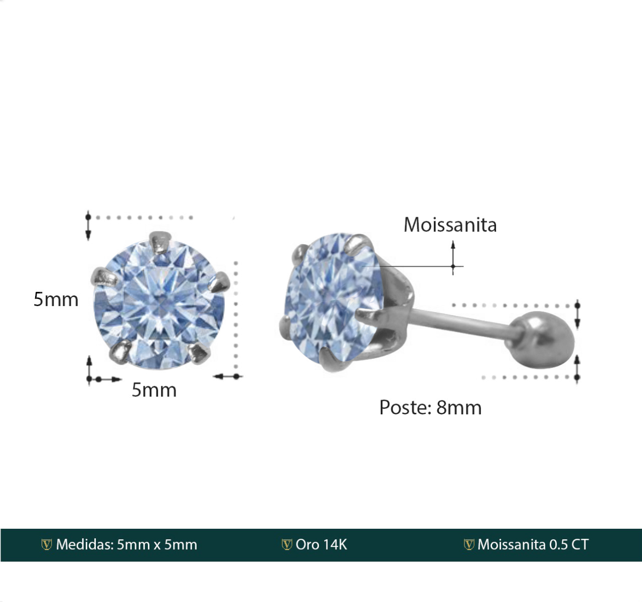 Aretes | Broqueles Oro Sólido 14k Diamante Moissanita 1.0ct