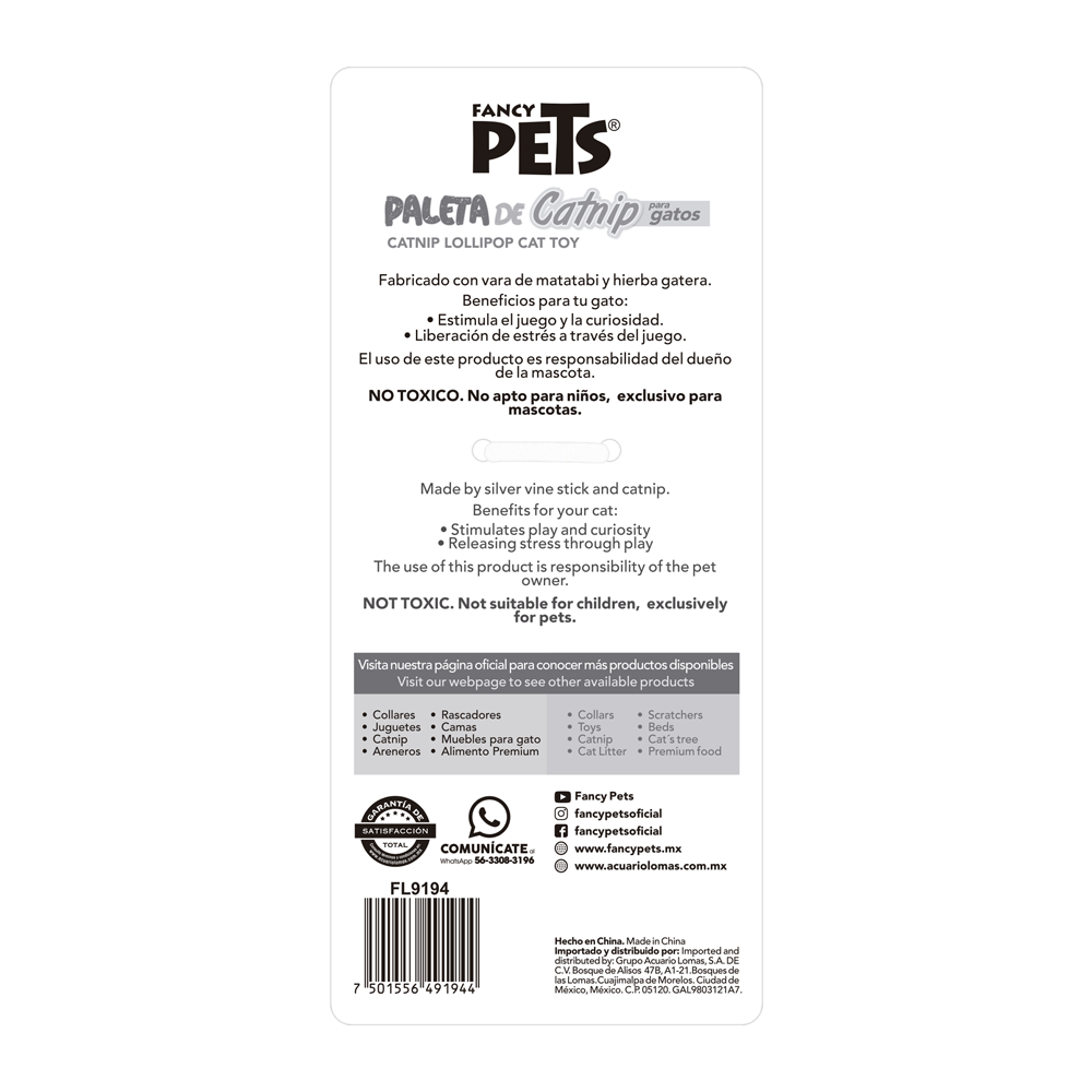 PALETA DE CATNIP GATO