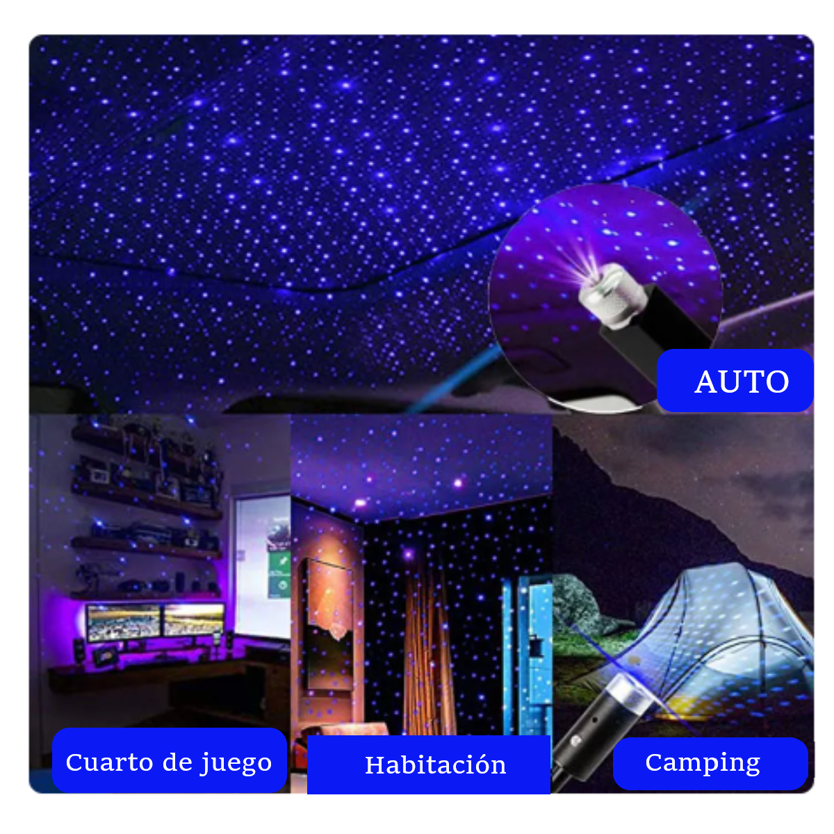 Lámpara LED techo coche proyector luz nocturna lámpara USB azul decorativa auto decoración cuarto