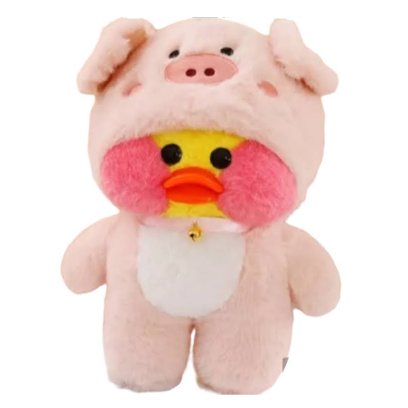 Peluche de Pato Lalafanfan 30cm, vestido de cerdito