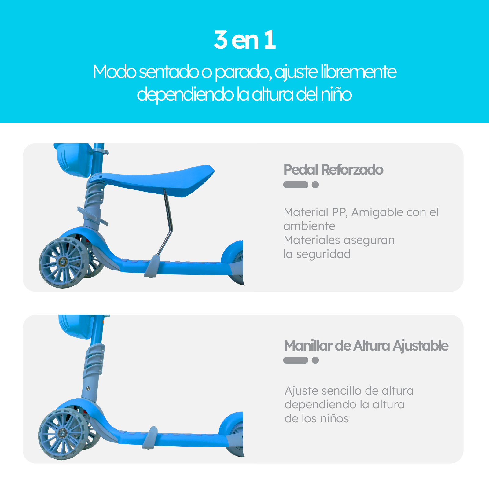 Scooter Patín Del Diablo 3 En 1 Para Niños Luces LED Color Azul