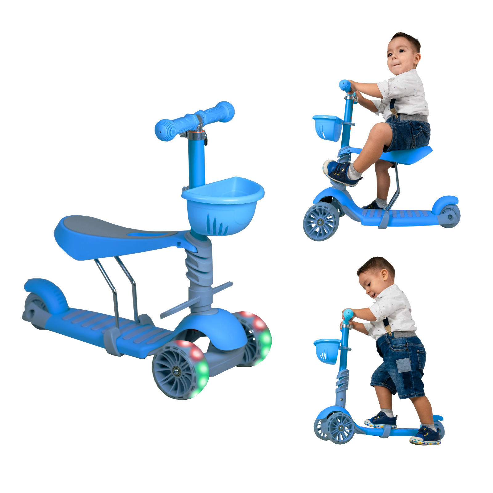Scooter De Tres Ruedas Para Niños Con Luces Led Ajustable Color Azul