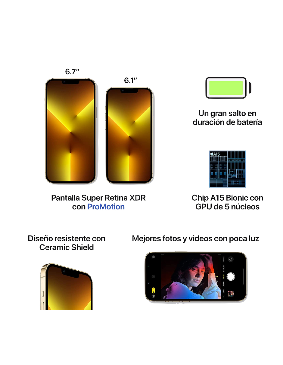 Apple iPhone 13 Pro (256 GB) - Color Oro (Reacondicionado)