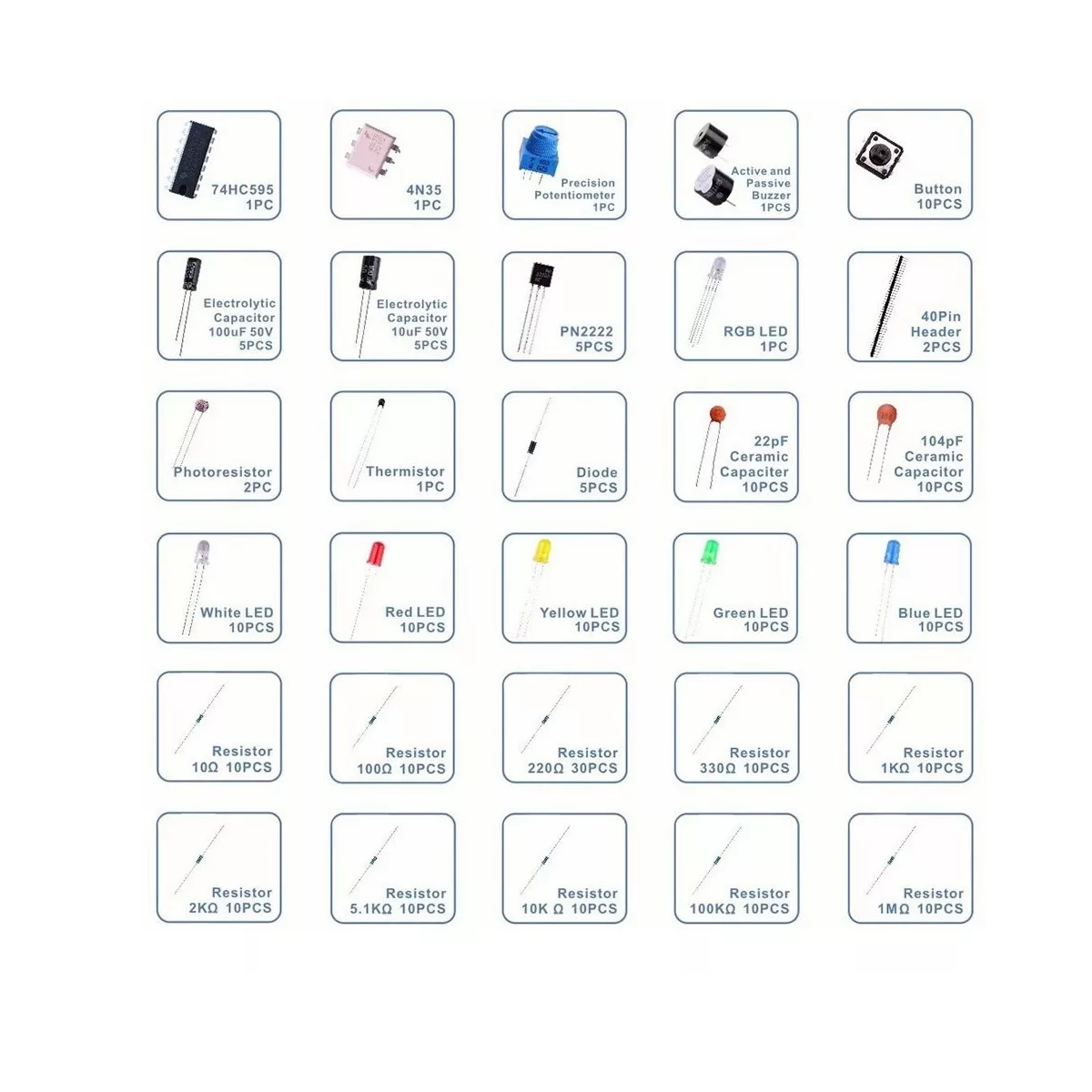 Kit Intermedio Electrónica Led Resistencia Capacitor 223pzas