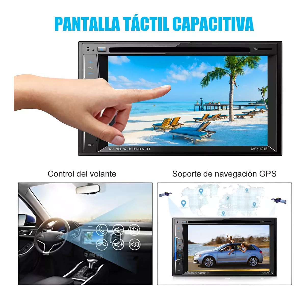 Auto Estereo Bluetooth Pantalla Tactil 2din 6.2in Con Dvd