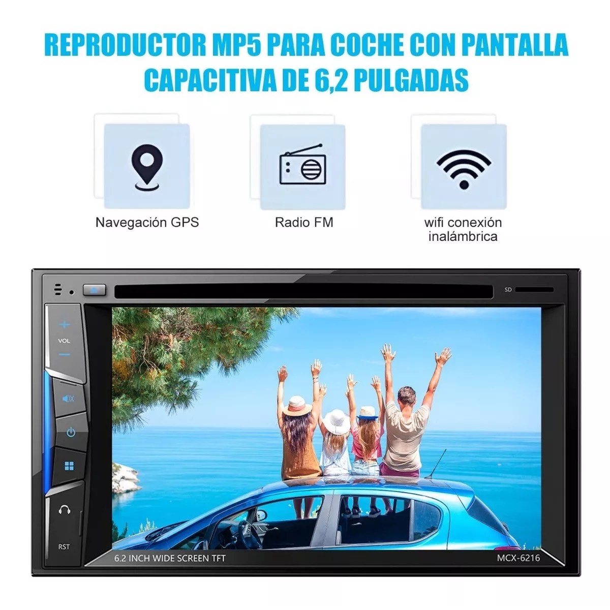 Auto Estereo Bluetooth Pantalla Tactil 2din 6.2in Con Dvd