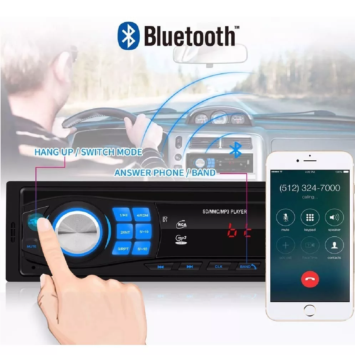Auto Estero Bluetooth Reproductor Mp3 1 Din Aux Usb Fm Rca