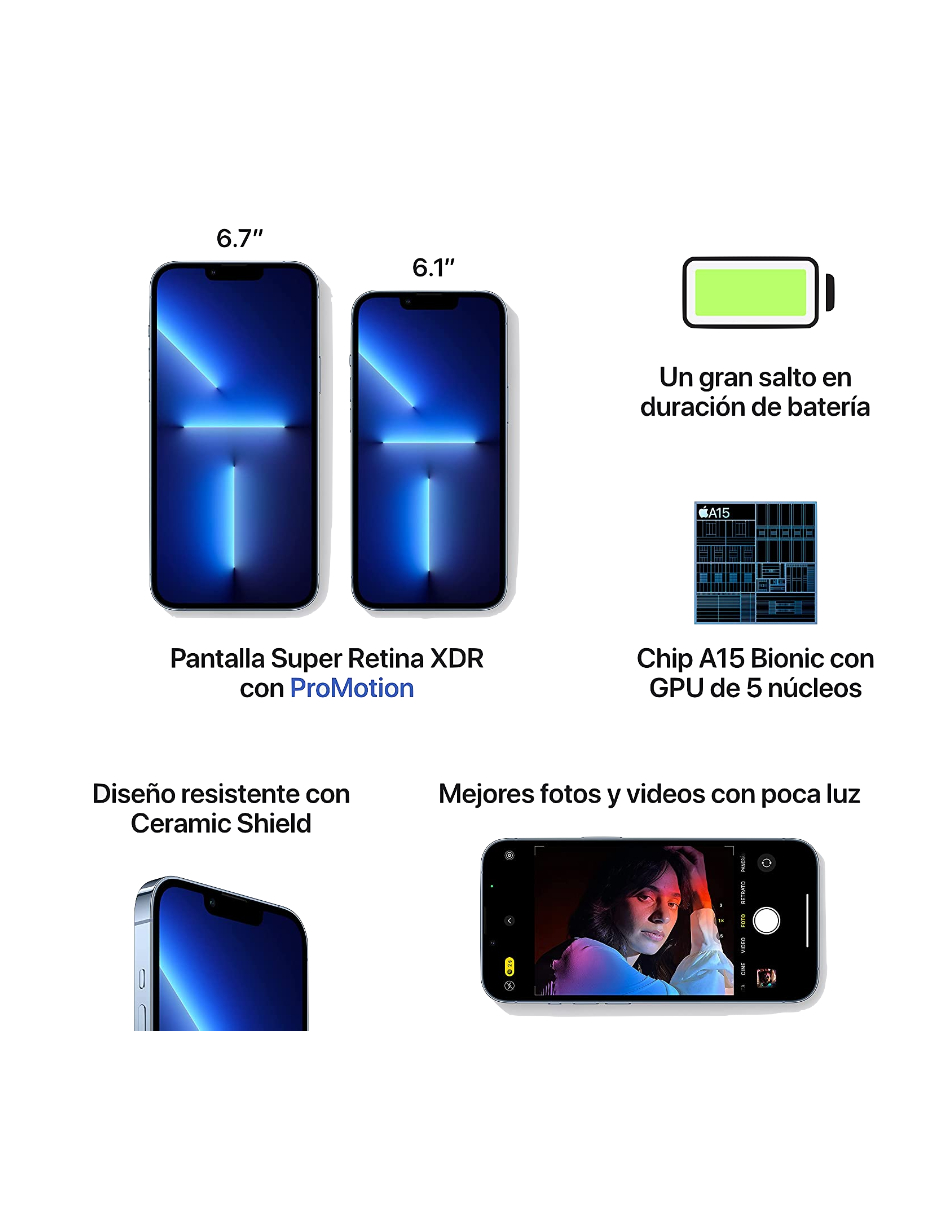 Apple iPhone 13 Pro (256 GB) - Color Azul Sierra (Reacondicionado) Grado A