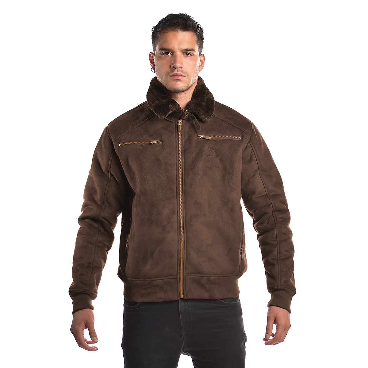 Chamarra de Tipo Gamuza Aviador con Borrega Calientita