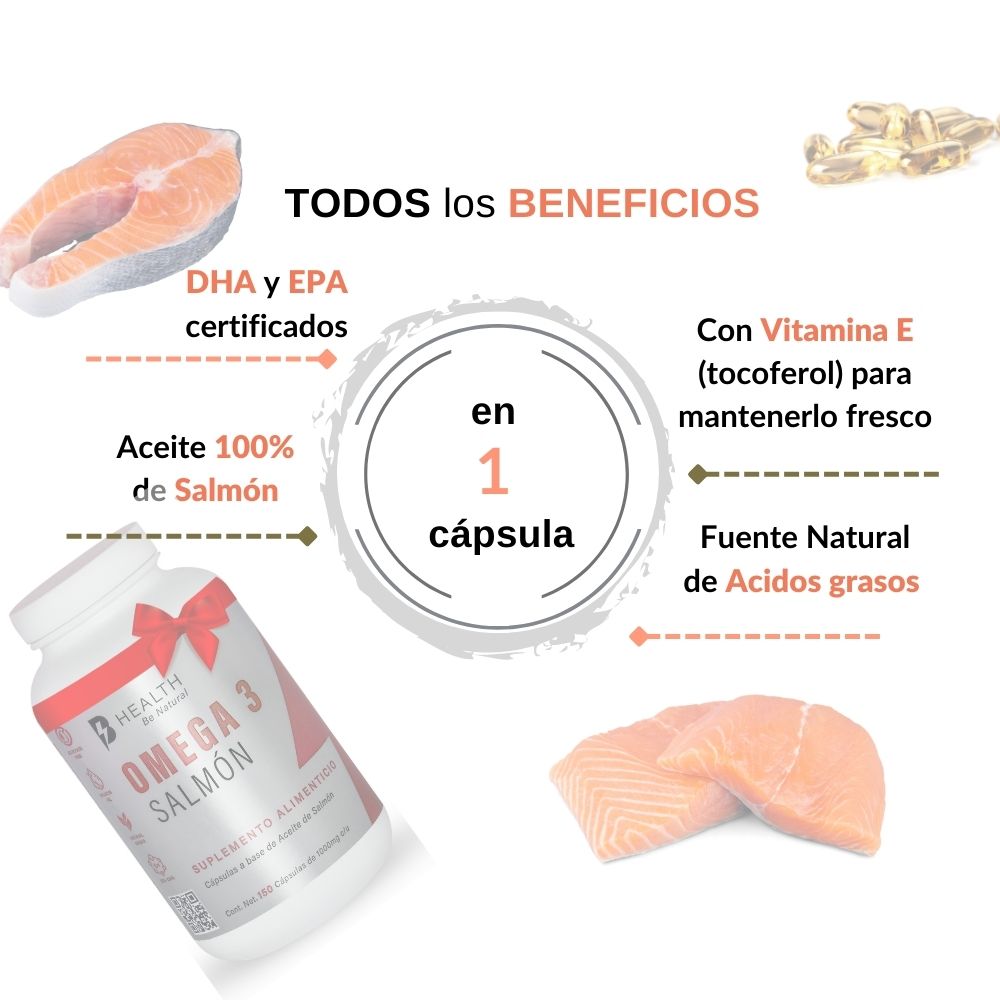 Omega 3 Aceite de Salmón con DHA y EPA, B Health Be Natural, 150 cápsulas, Ingredientes de Origen Natural, sin azúcares, NON-GMO