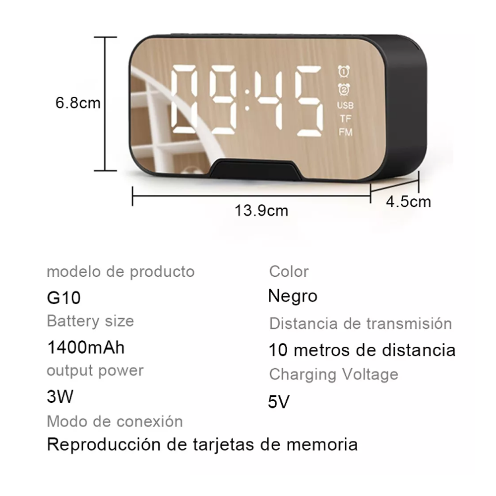 Reloj Despertador Digital Bocina Bluetooth Y Radio Fm.