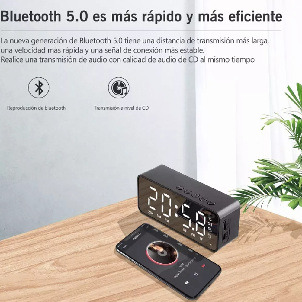 Reloj Despertador Digital Bocina Bluetooth Y Radio Fm.