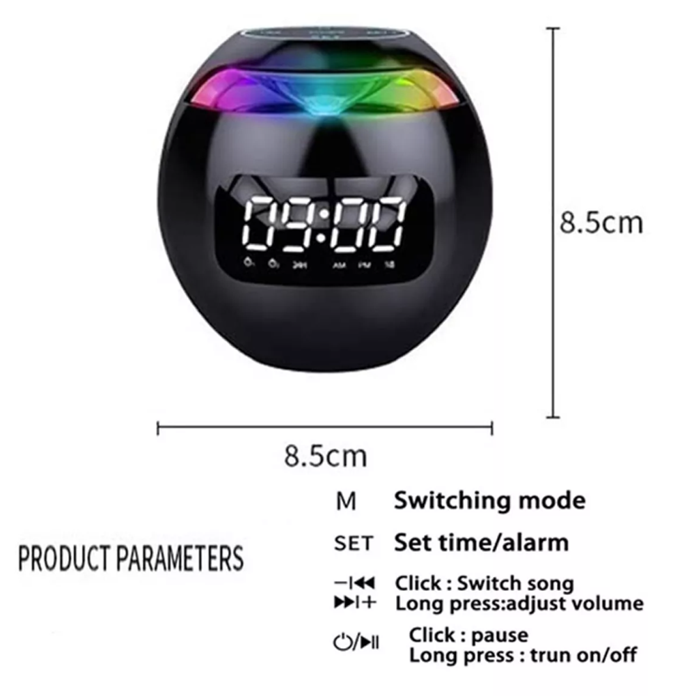 Altavoz Bluetooth Portátil Con Reloj Digital