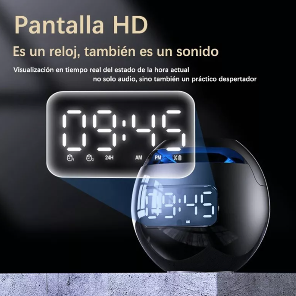 Altavoz Bluetooth Portátil Con Reloj Digital