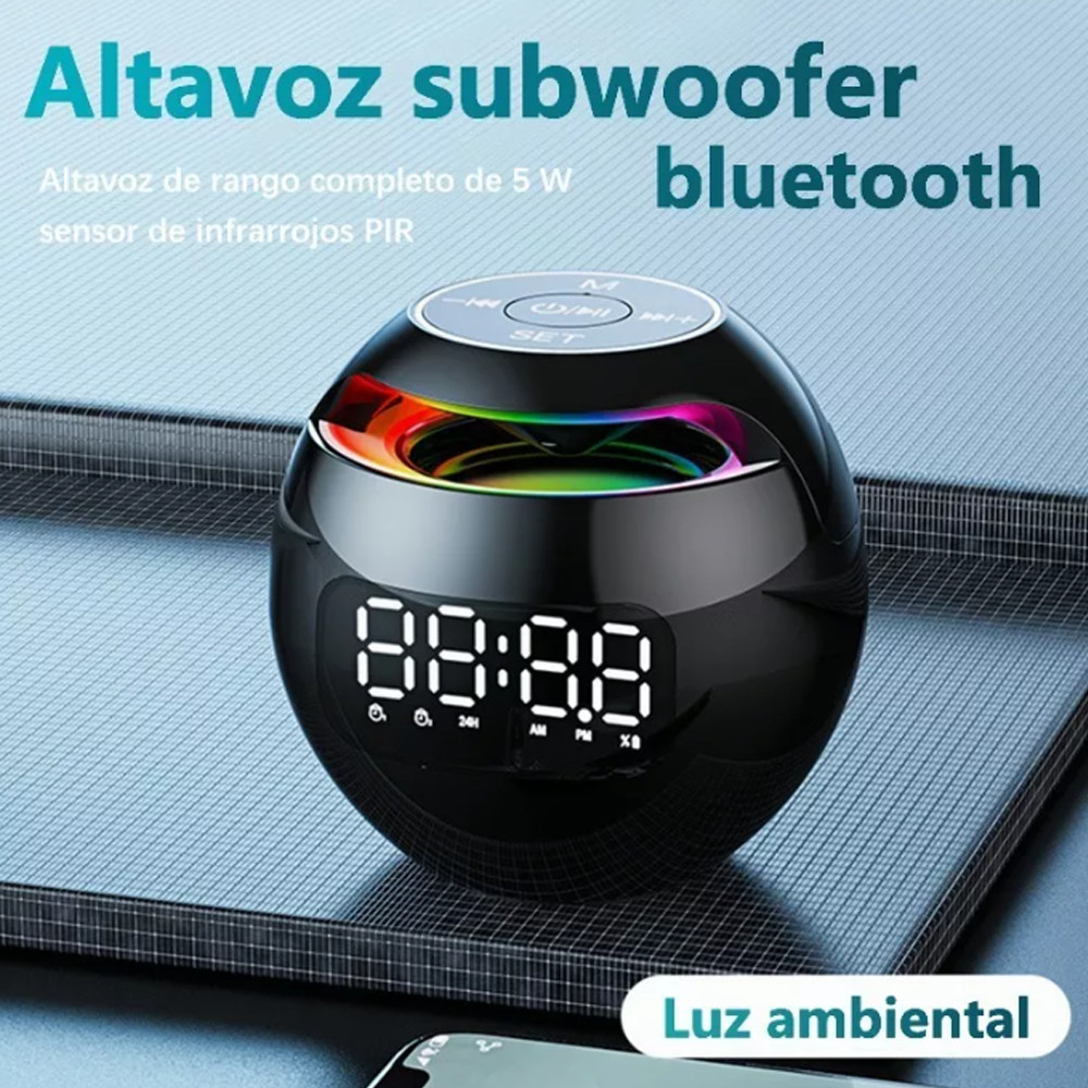 Altavoz Bluetooth Portátil Con Reloj Digital