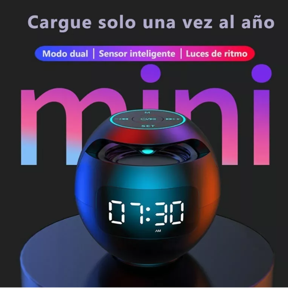 Altavoz Bluetooth Portátil Con Reloj Digital