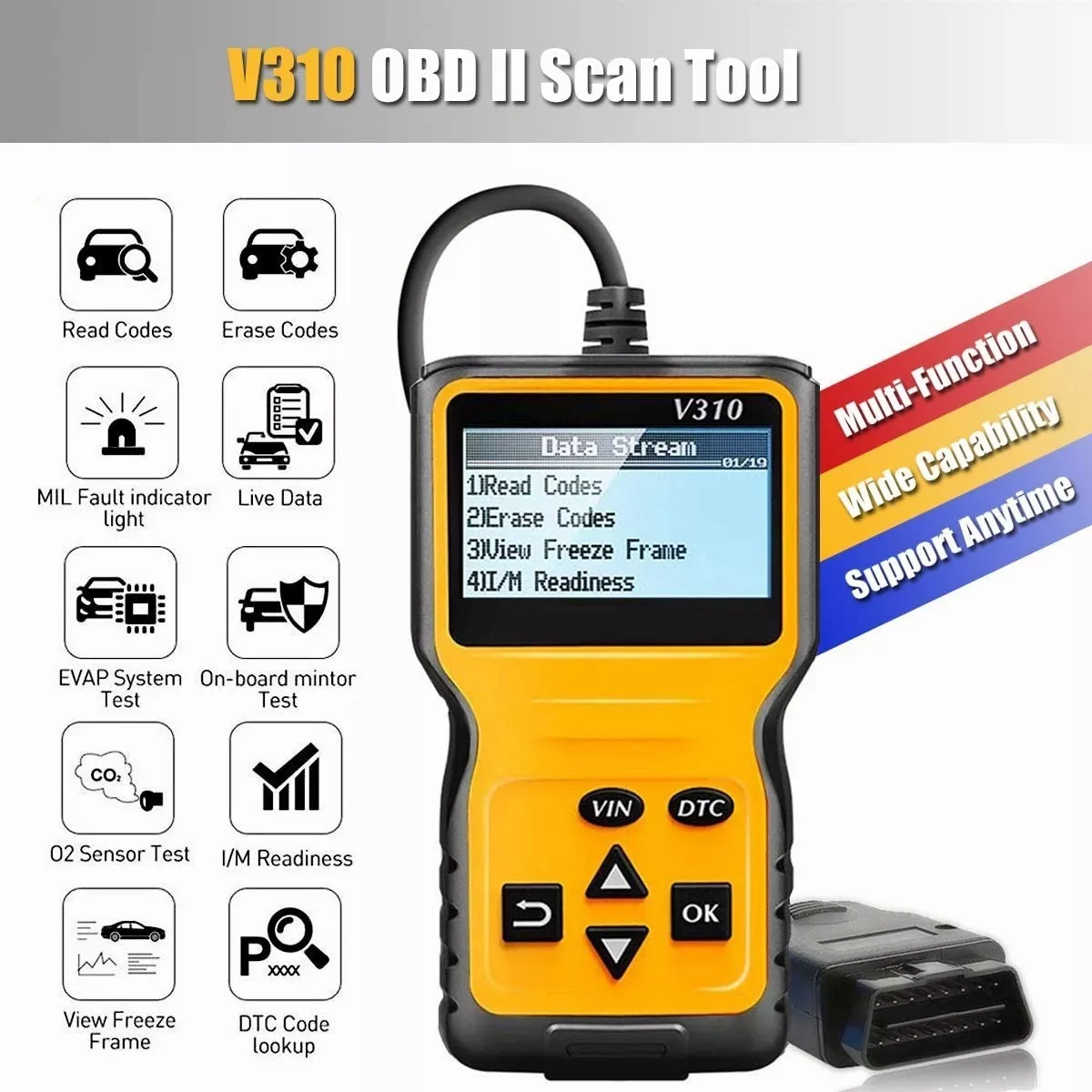 Escaner Automotriz V310 Para Vehículo Obd2 Eobd Desde 1996