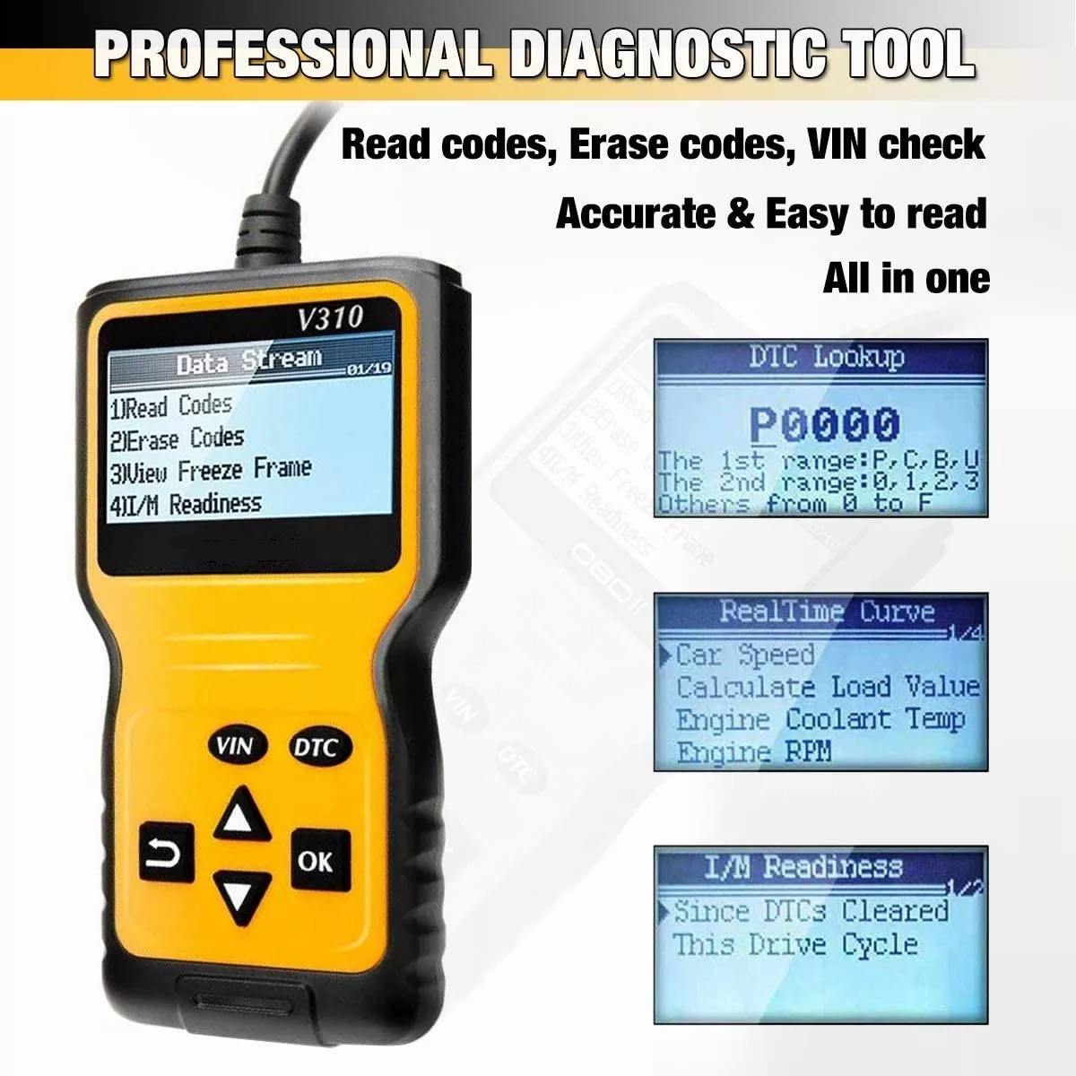 Escaner Automotriz V310 Para Vehículo Obd2 Eobd Desde 1996