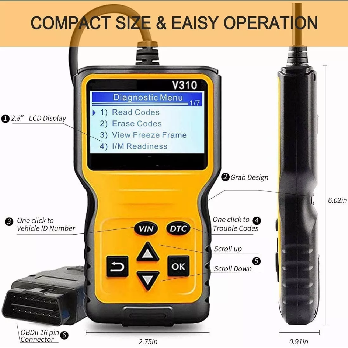 Escaner Automotriz V310 Para Vehículo Obd2 Eobd Desde 1996