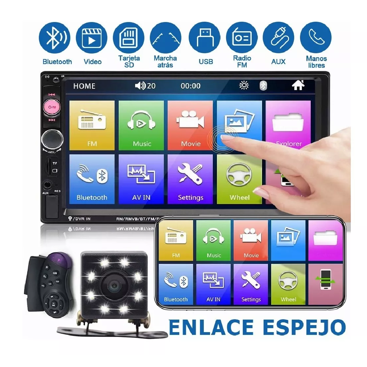 Autoestéreo 2 Din Con Pantalla Táctil 7 Inch Y 8 Led Camara