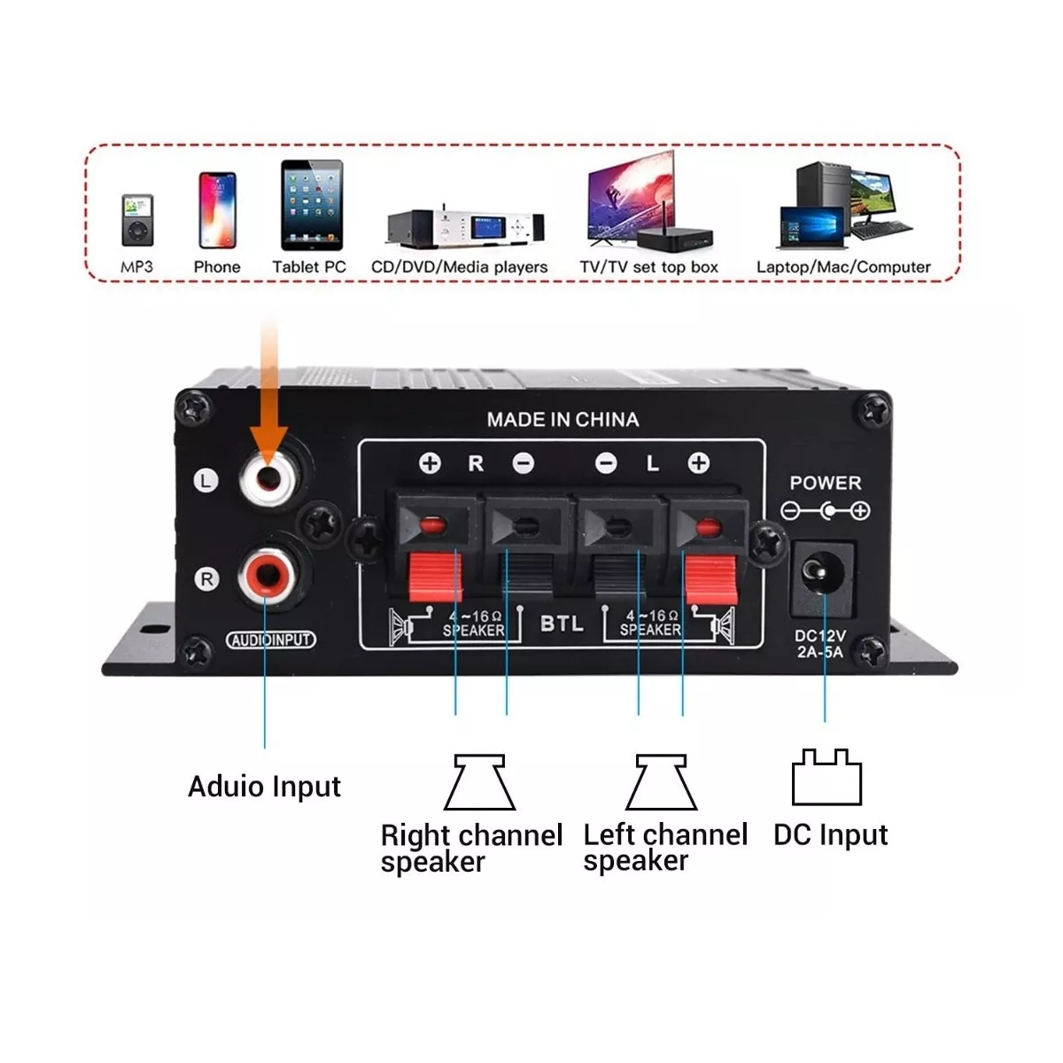 Mini Amplificador De Potencia De Audio P /auto Casa 2 Canal