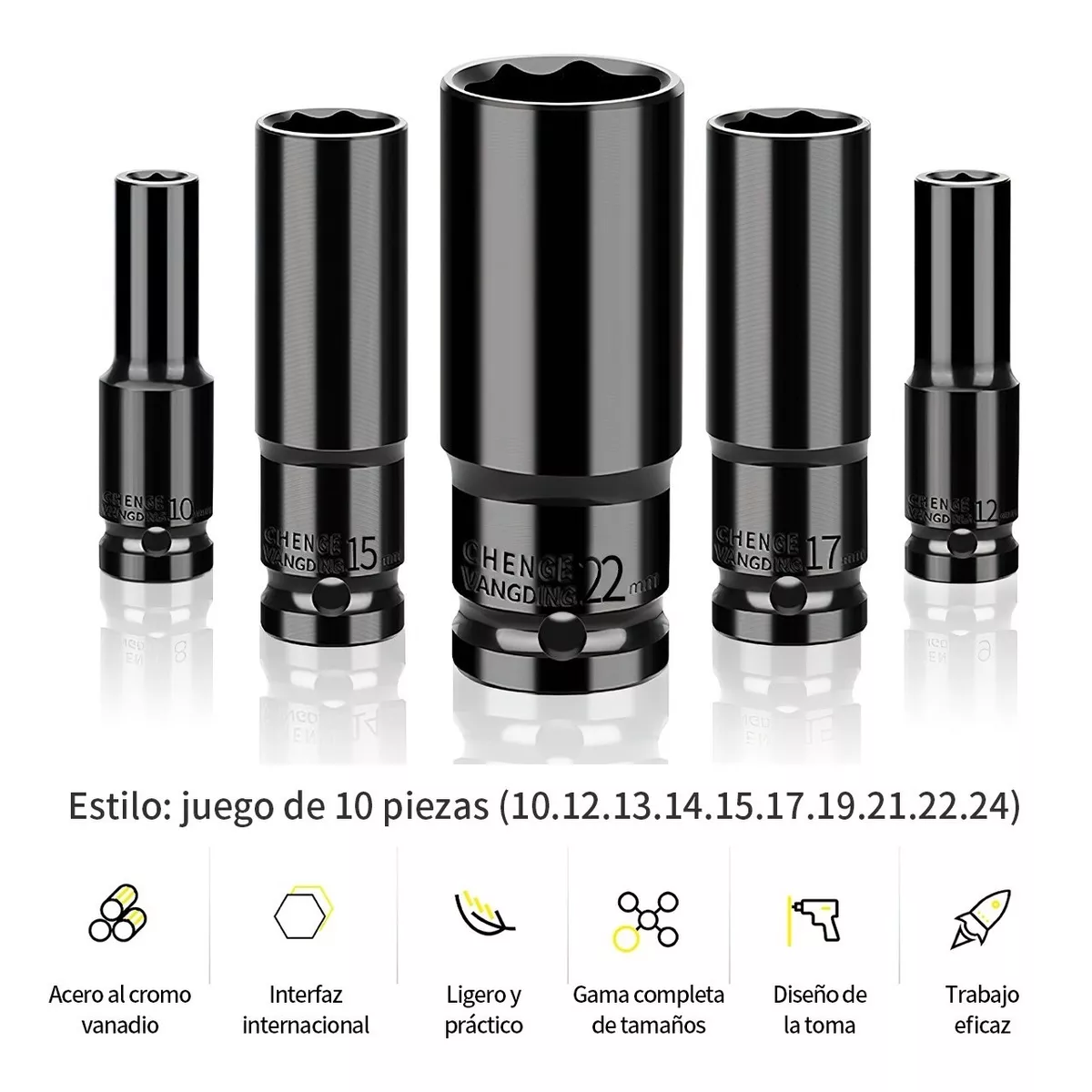 Juego De Herramientas Llave De Impacto Mecanico Dados 10pzs