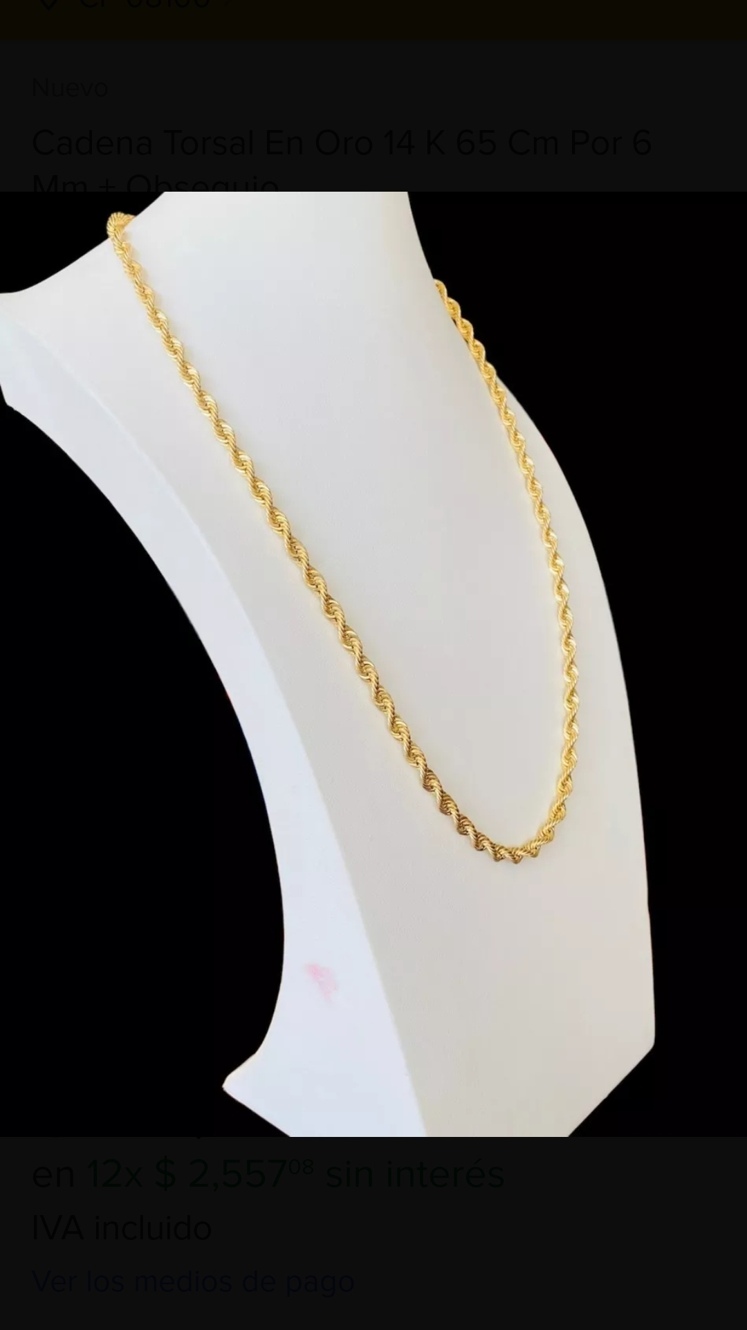 Cadena Torsal 50 Cm X 3 Mm Oro 14 K + Obsequio