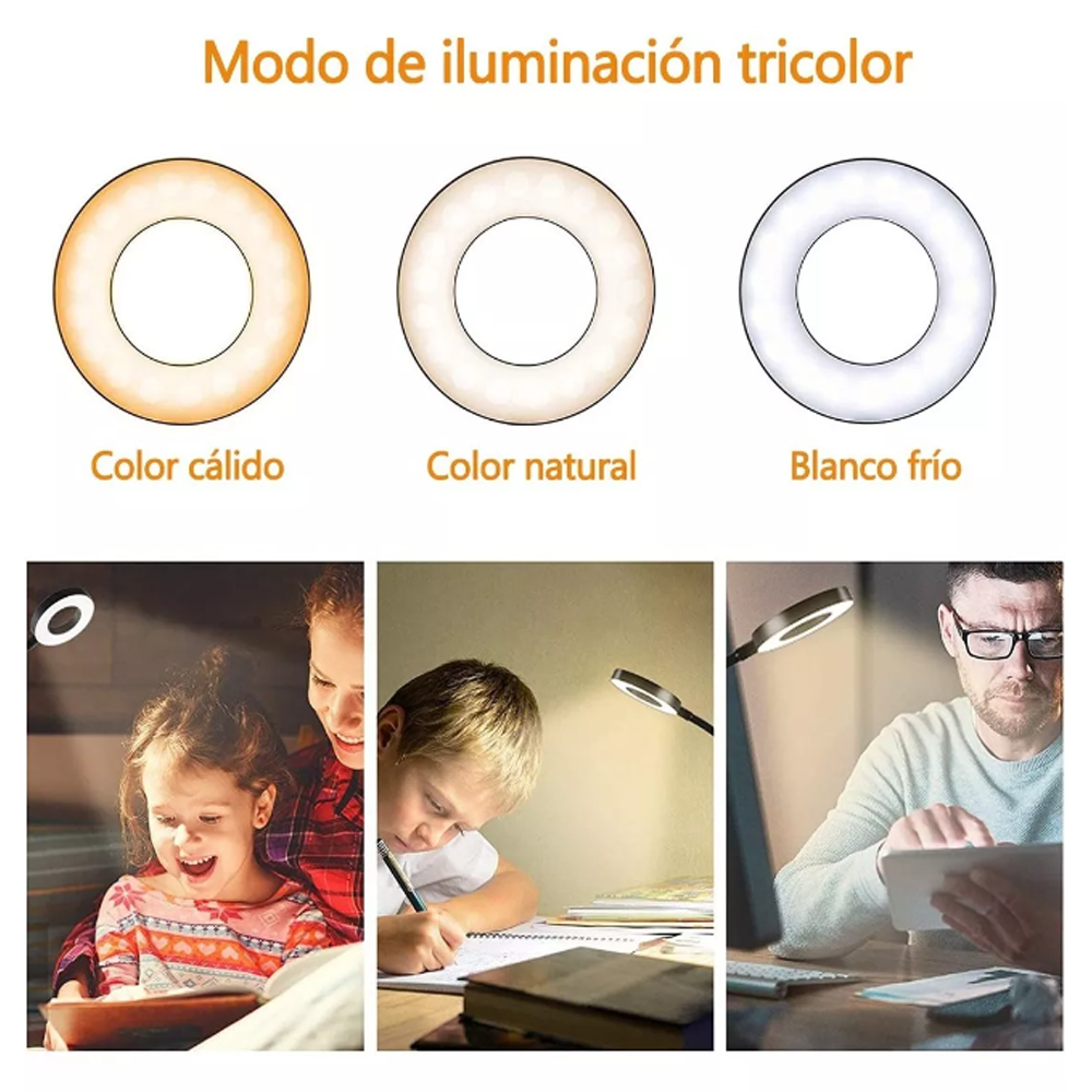 Lampara De Escritorio Usb 10 Niveles De Brillo 3 Colores.
