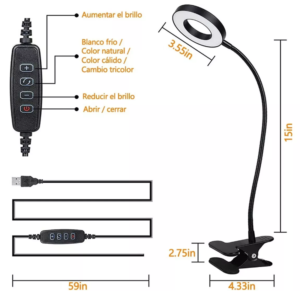 Lampara De Escritorio Usb 10 Niveles De Brillo 3 Colores.