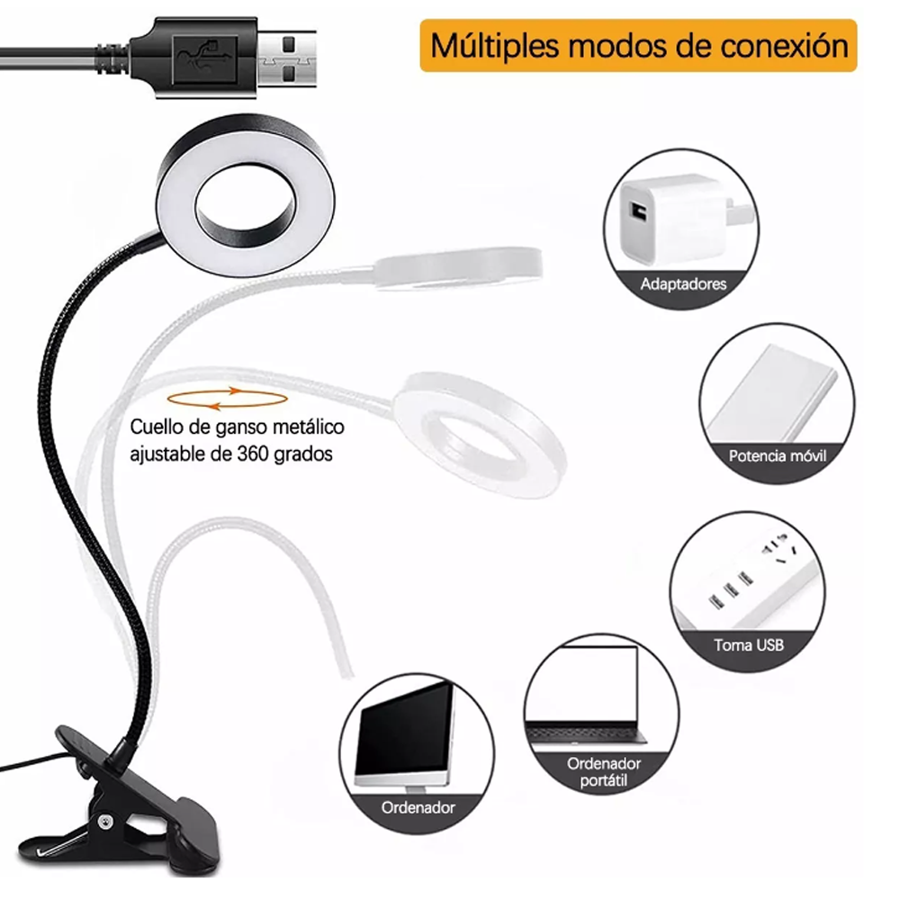 Lampara De Escritorio Usb 10 Niveles De Brillo 3 Colores.