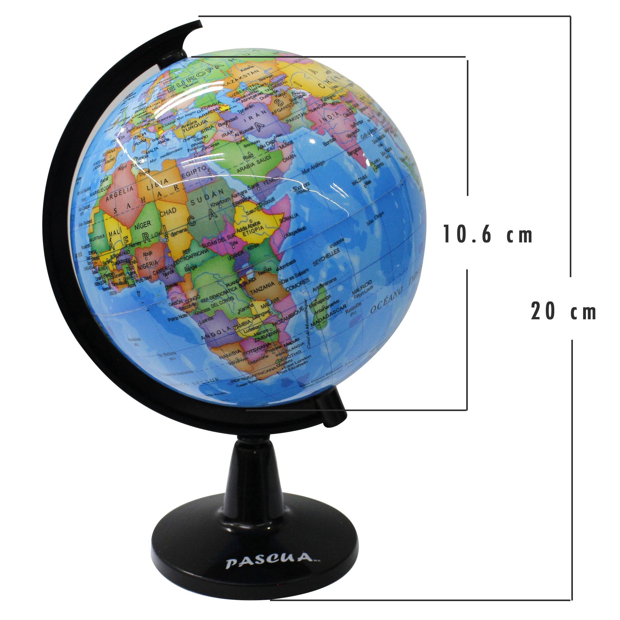 Globo Terráqueo Mapa en español para Educativo Globo Girable Decoración de Escritorio, oficina, hogar y escuela, Mapa Político Geográfica/Moderna 10.6cm