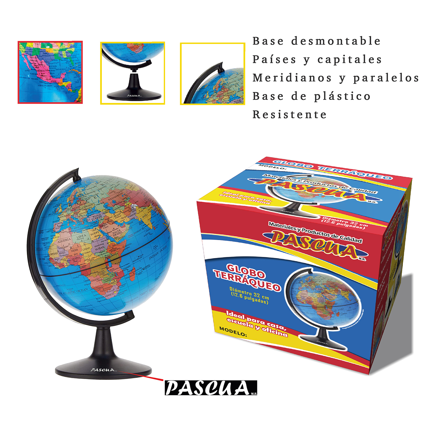 Globo Terráqueo Globo Girable Decoración de Escritorio, oficina, hogar y escuela, Mapa Político Geográfica/Moderna Mapa en español 32cm