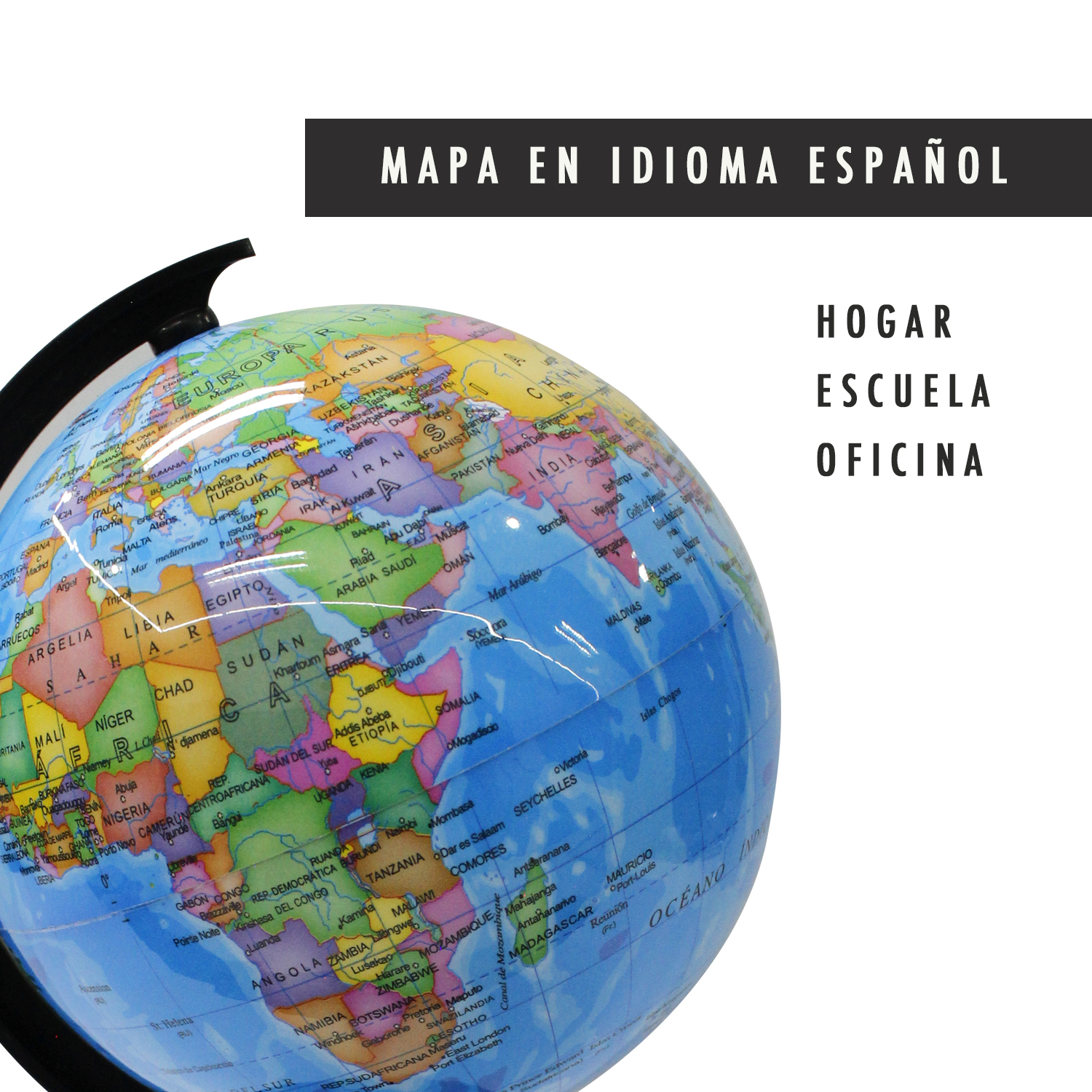 Globo Terráqueo Globo Girable Decoración de Escritorio, oficina, hogar y escuela, Mapa Político Geográfica/Moderna Mapa en español 32cm