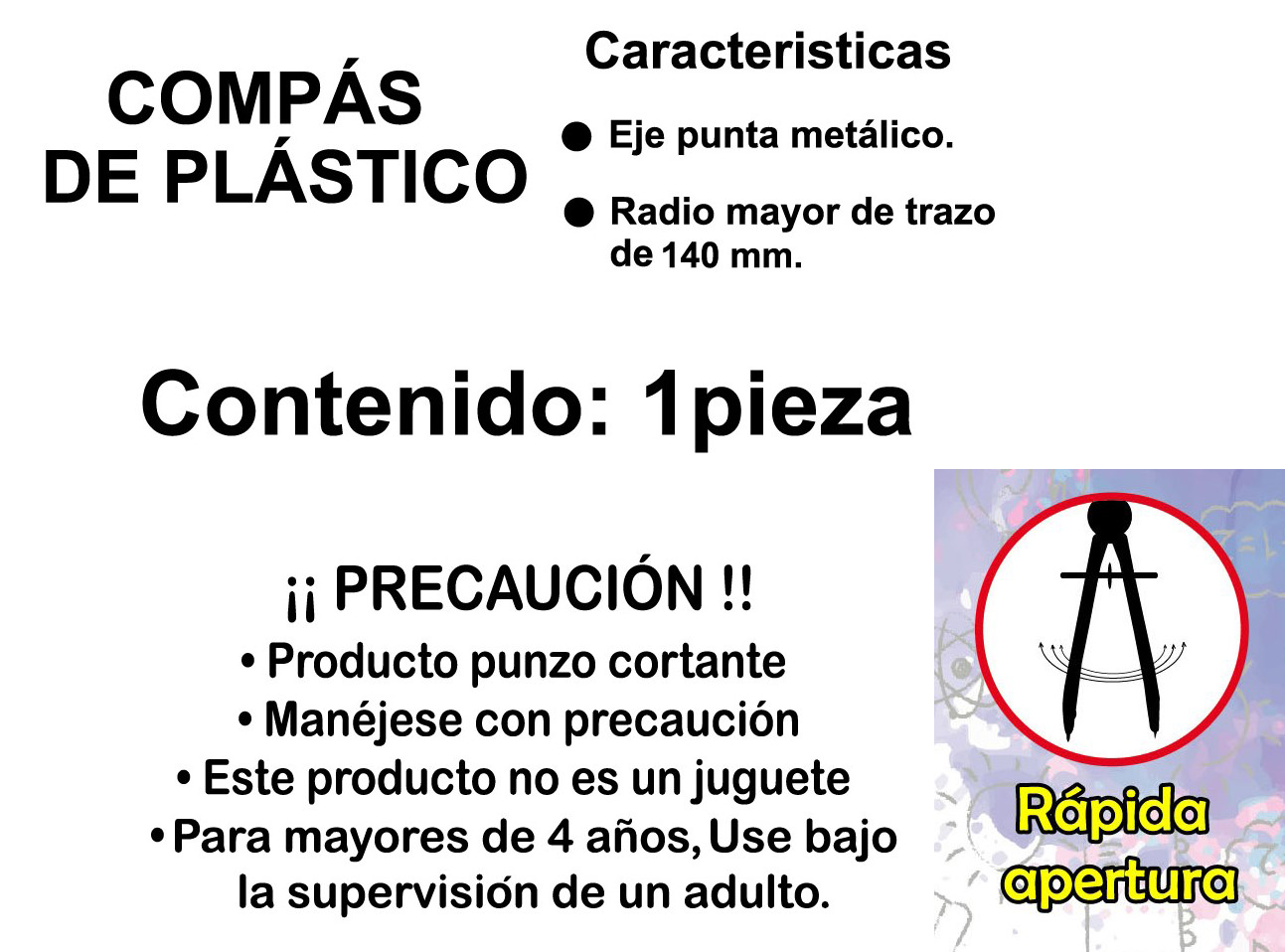 Compás de plástico herramienta de precisión para geometría, matemáticas, dibujo, escuela, casa, oficina y manualidad DIY
