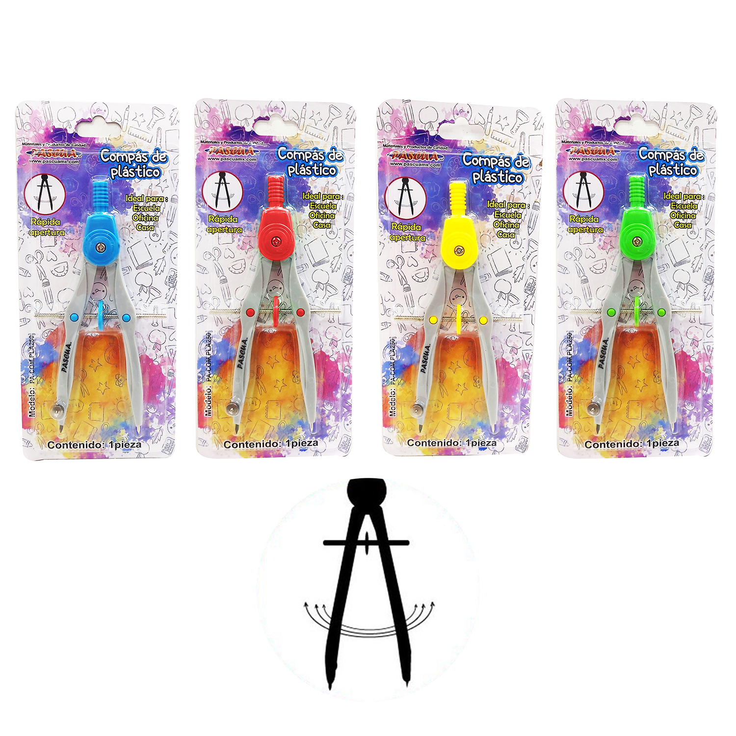 Compás de plástico herramienta de precisión para geometría, matemáticas, dibujo, escuela, casa, oficina y manualidad DIY