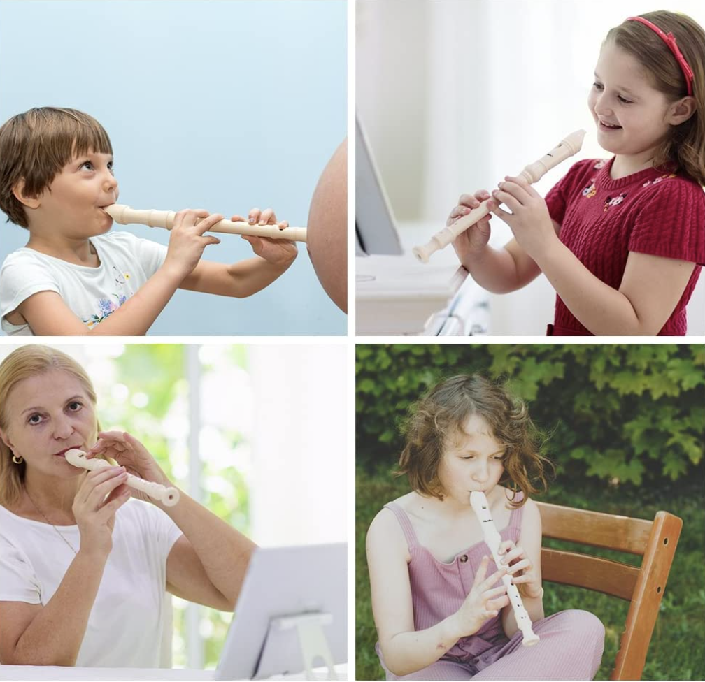 Flauta Dulce Soprano Flauta de Plástico Escolar para Principiantes para Niños de 8 Agujeros con Palo de Limpieza de Flauta y Manual de Instrucciones