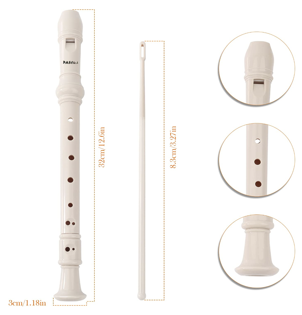 Flauta Dulce Soprano Flauta de Plástico Escolar para Principiantes para Niños de 8 Agujeros con Palo de Limpieza de Flauta y Manual de Instrucciones