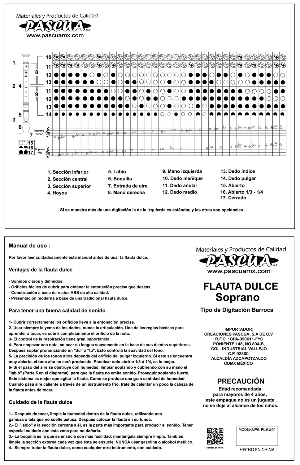 Flauta Dulce Soprano Flauta de Plástico Escolar para Principiantes para Niños de 8 Agujeros con Palo de Limpieza de Flauta y Manual de Instrucciones