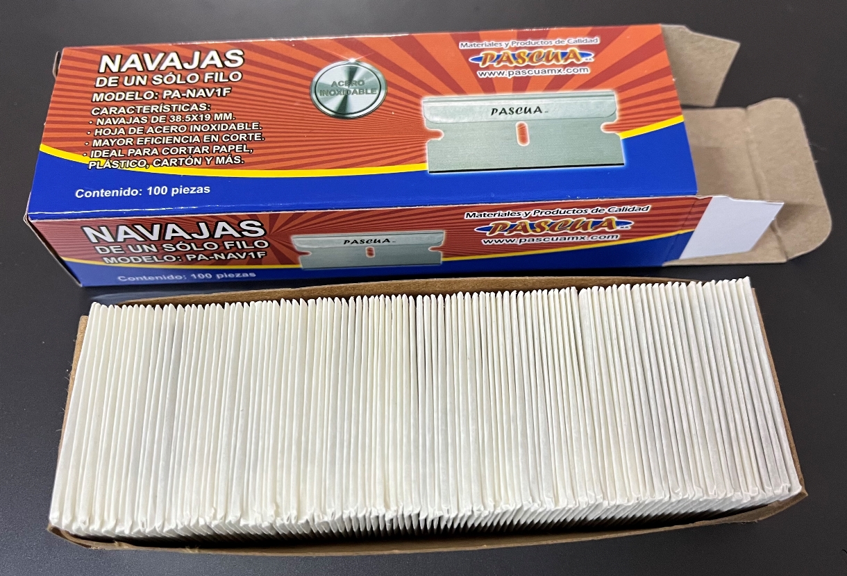 100 Navajas de un solo filo acero inoxidable para cortar papel, plastico, cartón y mucho más