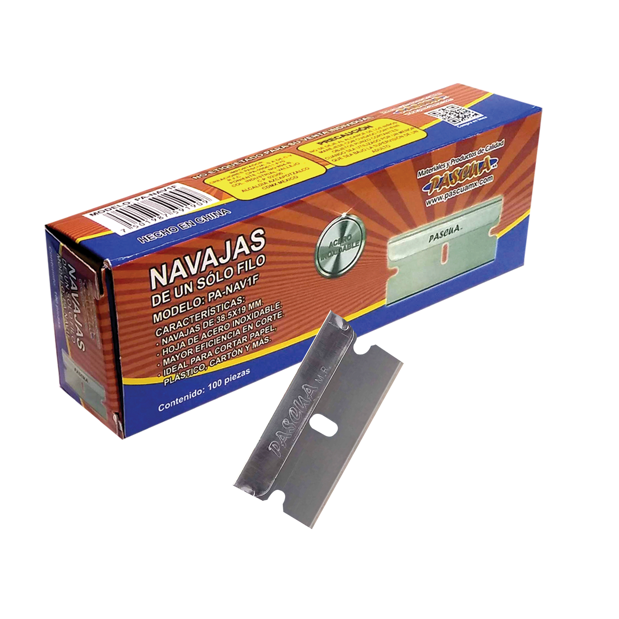 100 Navajas de un solo filo acero inoxidable para cortar papel, plastico, cartón y mucho más