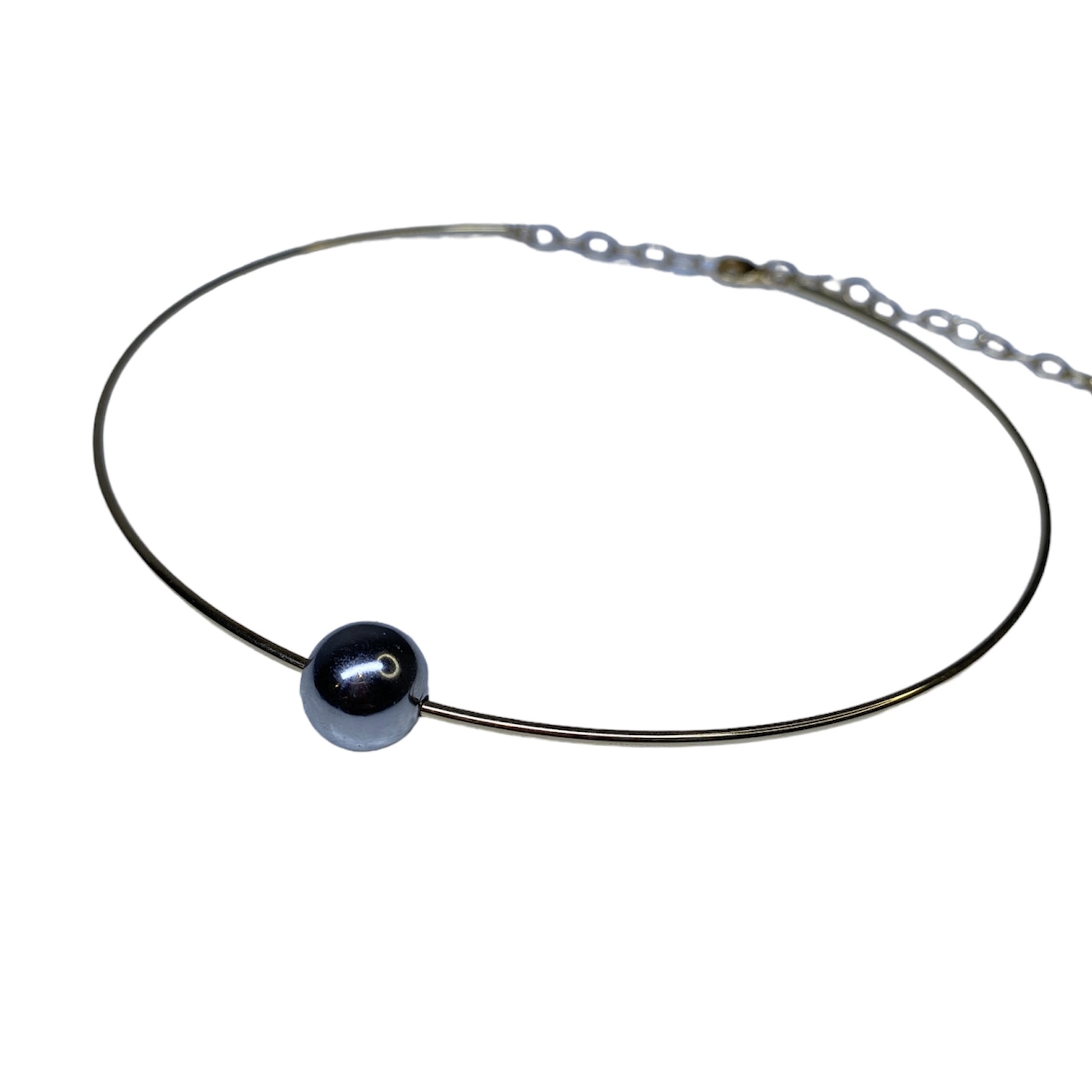 Gargantilla/ Collar con bola baño de rodio- Collar baño de oro 18k