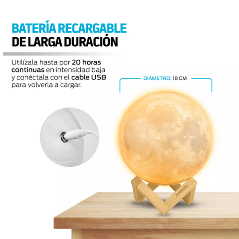 Lampara Luna 3d Touch Recargable Multi Color Control remoto.