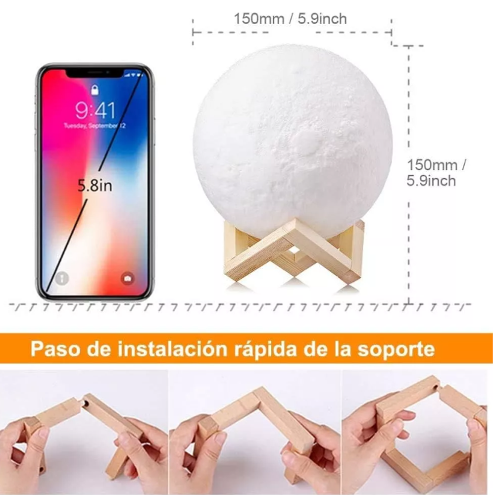 Lampara Luna 3d Touch Recargable Multi Color Control remoto.