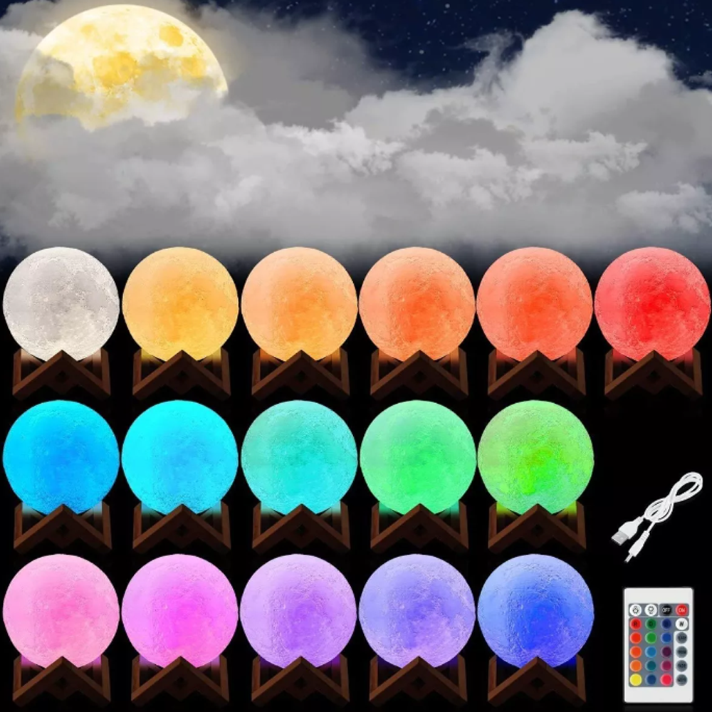 Lampara Luna 3d Touch Recargable Multi Color Control remoto.