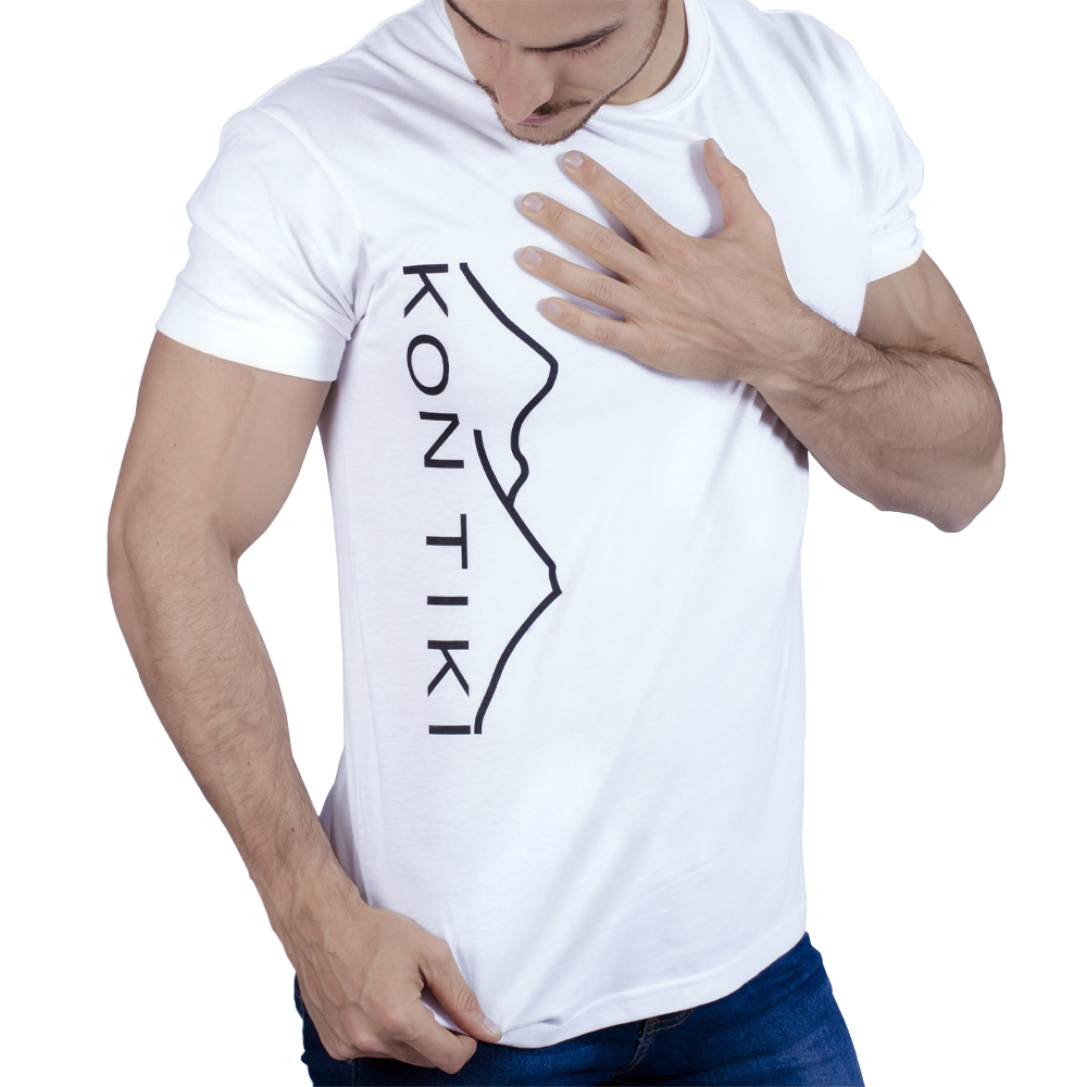 Playera Blanca KON TIKI para Hombre, Aventura y Ciudad Manga Corta Lateral-WH