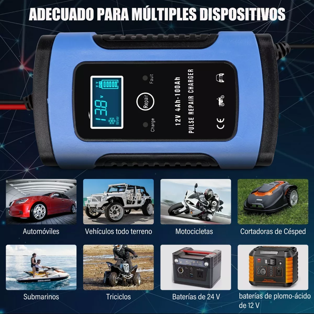 Cargador De Baterías De Coche Y Moto De 12v Azul