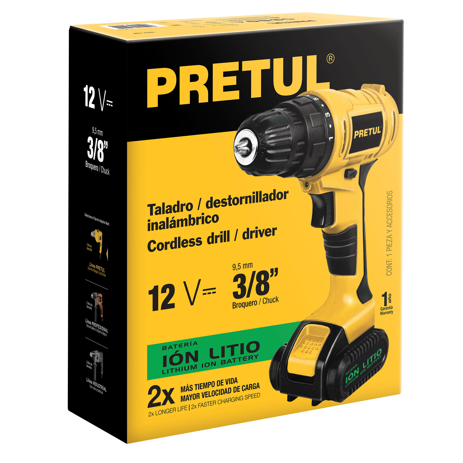 Taladro Atornillador Inalámbrico Marca Pretul 29975 TALI-12P, Broquero 3/8", 12V 