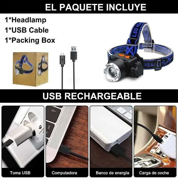 Lampara de Cabeza Led Usb recargable